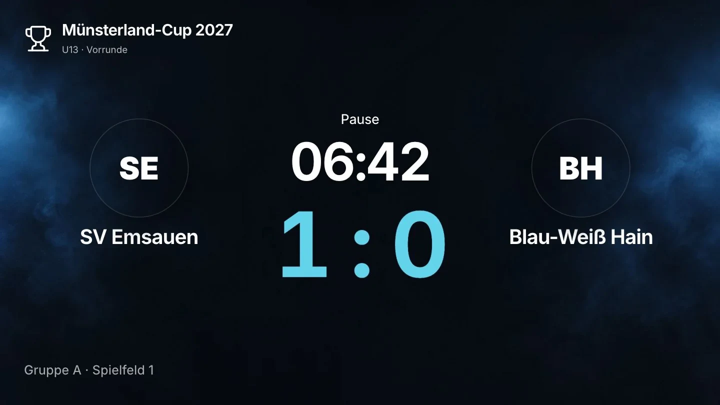 Konfigurierbare Vollbild-Anzeigetafel mit Spielstand, Uhr, Teamfouls und Zeitstrafen.